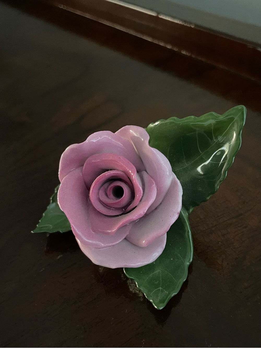 HEREND ROSE ON LEAF FIGURINE
